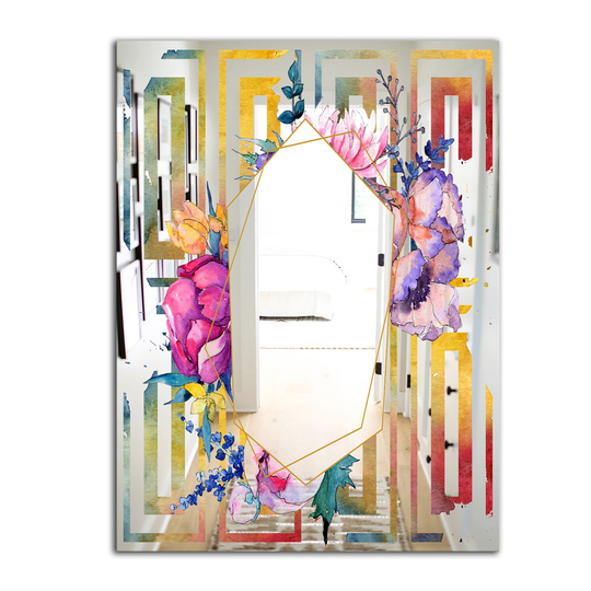 Designart Elementary Botanicals 11 Rectangular 35.4-in L x 23.6-in W Polished Mid-Century Multicolour Wall Mounted Mirror