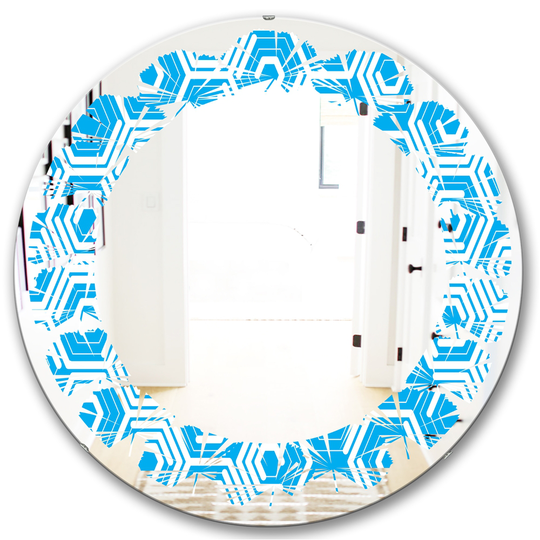 Designart 24-in Round Blue Retro Hexagon Pattern VII Modern Polished Wall Mirror