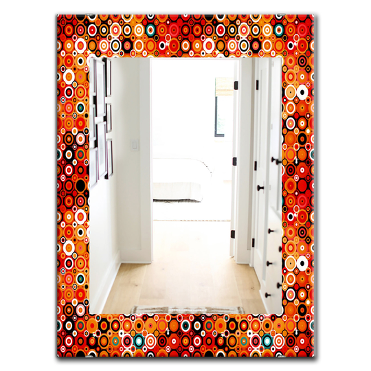 Designart 35.4-in x 23.6-in Red Disco Style Pattern with Dots and Circles Modern Mirror