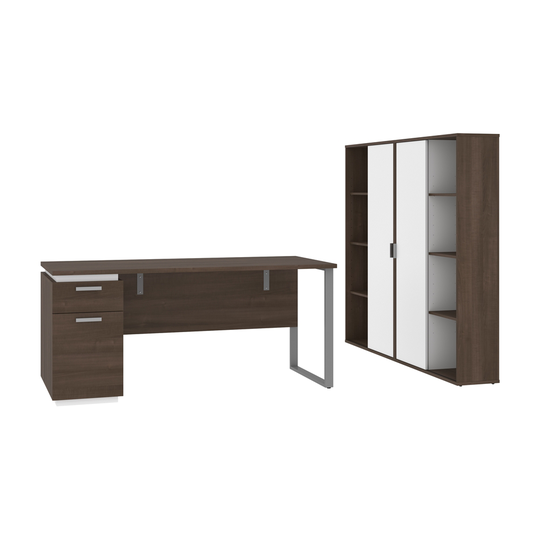 Bestar Aquarius 66W Desk and Pedestal & Storage Cabinets in Antigua & White