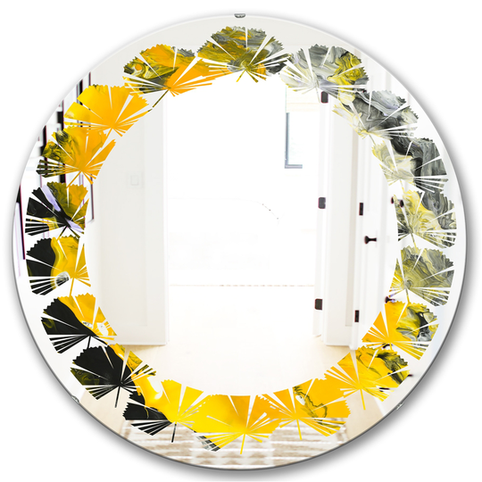Designart Canada 24-in L x 24-in W Round Yellow and Black Marble Modern Polished Wall Mirror