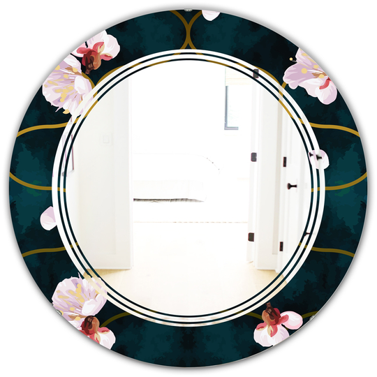 Designart 24-in x 24-in Pink Retro Flower Pattern II Cottage Round Mirror