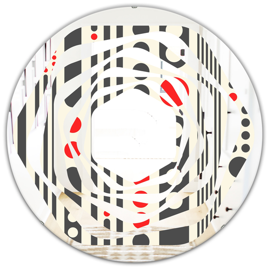Designart 24-in Round Black Retro Geometrical Abstract Minimal Pattern II Polished Wall Mirror