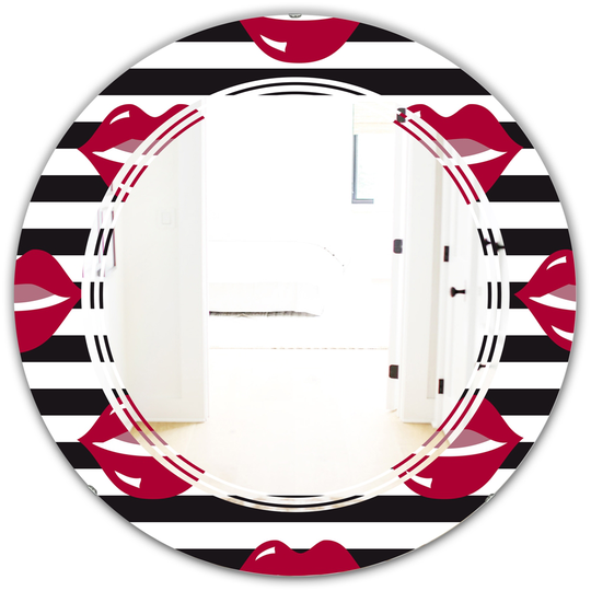 Designart Round 24-in Black and Red Lips Fashion Pattern Polished Wall Mirror