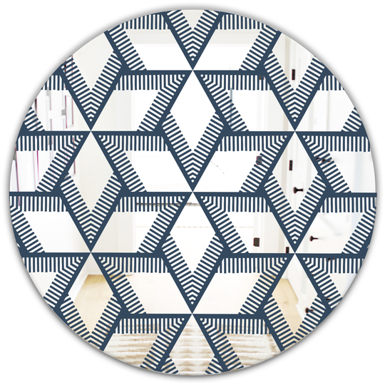 Designart Rhombus Pattern Round 24-in L x 24-in W Polished Mid-Century Blue Wall Mounted Mirror