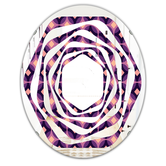 Designart 31.5-in x 23.7-in Retro Circular Purple and Yellow Pattern Modern Oval Wall Mirror