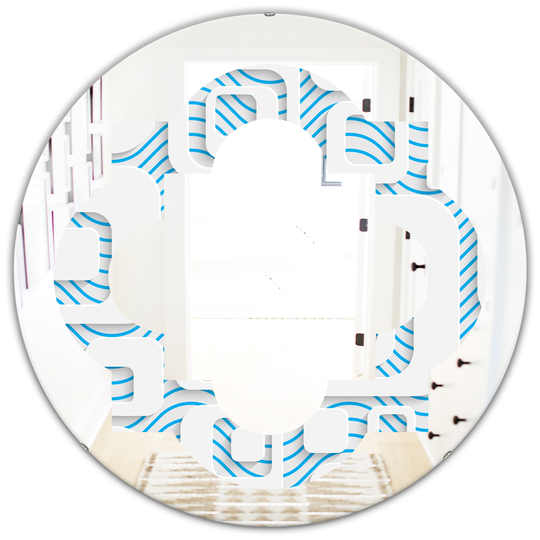 Designart 24-in Round 3D White and Blue Pattern I Polished Wall Mirror
