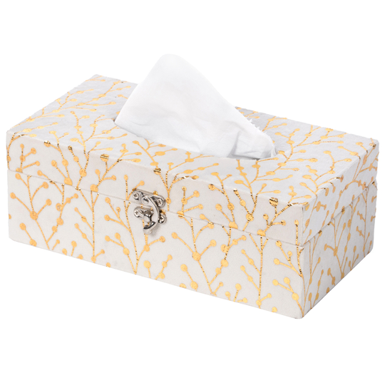 Vintiquewise Velvet Tissue Box Cover in White