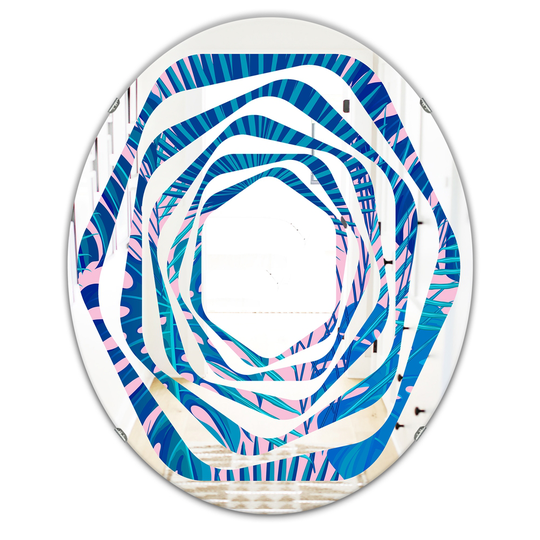 Designart Blue 31.5-in L x 23.7-in W Oval Retro Floral Pattern X Polished Wall Mirror