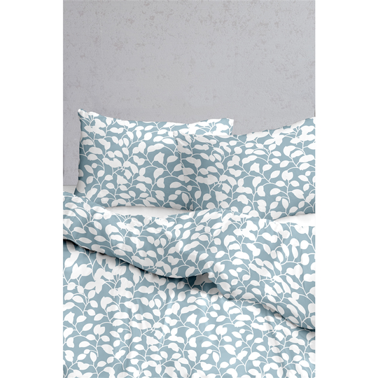 Myne Blue and White Floral Cotton Sateen Antibacterial Full/Queen Duvet Cover Set - 3-Piece