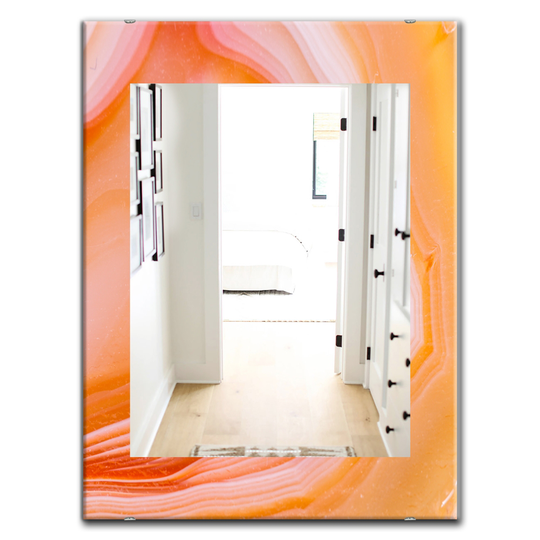 Designart Canada 35.4-in L x 23.6-in W Rectangle Orange Marbled Geode Polished Wall Mirror