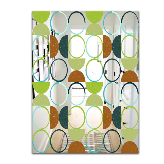 Designart Circular Rhythm 3 Rectangular 35.4-in L x 23.6-in W Polished Mid-Century Green Wall Mounted Mirror