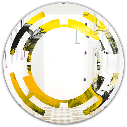 Designart Canada Round 24-in L x 24-in W Marbled Yellow Polished Wall Mirror
