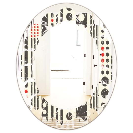 Designart Oval Black 31.5-in L x 23.7-in W Retro Geometrical Abstract Minimal Pattern II Polished Wall Mirror