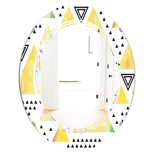 Designart 31.5-in x 23.7-in Triangular Retro Design IV Modern Oval Wall Mirror - Multi-Colour