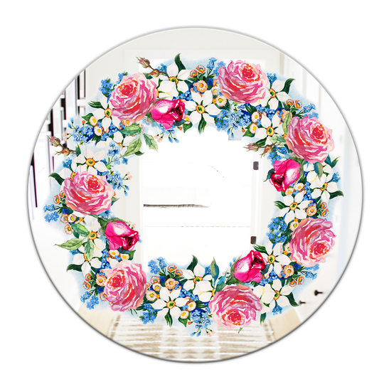 Designart Watercolour Roses Round 24-in L x 24-in W Polished Country Red Wall Mounted Mirror