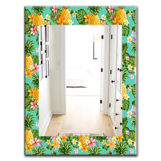 Designart 35.4-in x 23.6-in Blue Tropical Mood Pineapple Bohemian and Eclectic Mirror