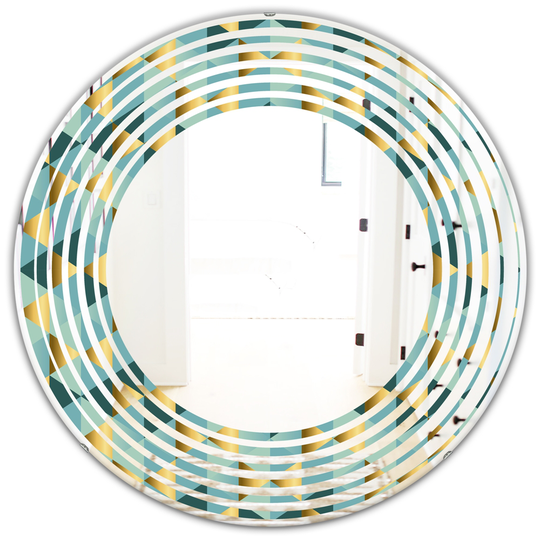Designart Gold and Blue Dynamics V Modern Round Decorative Mirror