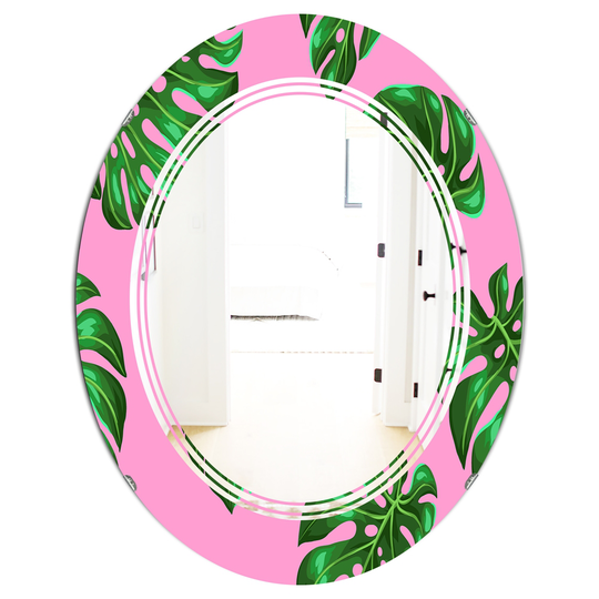 Designart 31.5-in x 23.7-in Green Tropical Palm Leaves III Modern Oval Wall Mirror