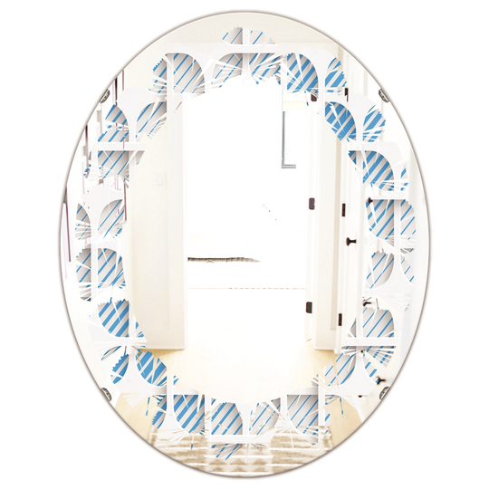Designart 31.5-in L x 23.7-in W Oval 3D White and Blue Pattern II Modern Polished Wall Mirror