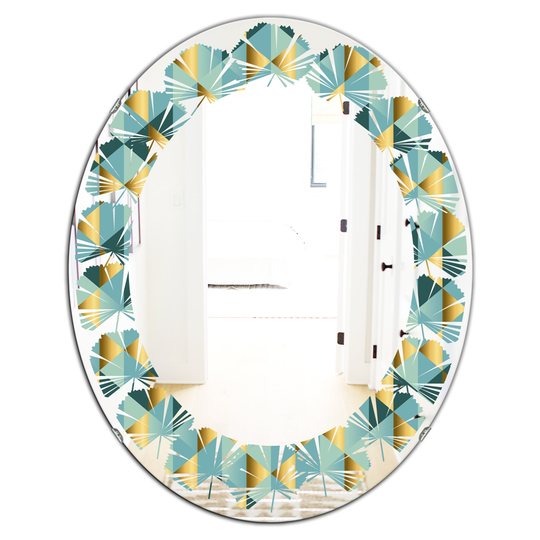Designart 31.5-in x 23.7-in Gold and Blue Dynamics V Oval Modern Wall Mirror
