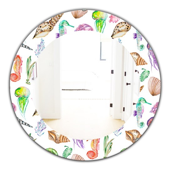 Designart 24-in x 24-in White Costal Creatures Traditional Mirror