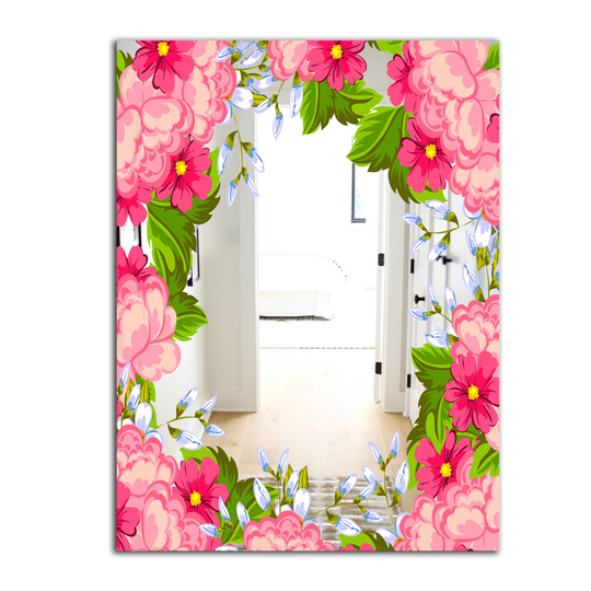 Designart Garland Vivid 14 Rectangular 35.4-in L x 23.6-in W Polished Country Pink Wall Mounted Mirror