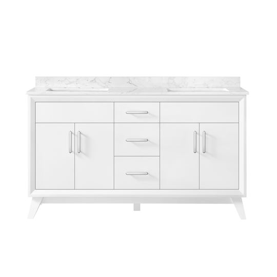 OVE Decors Dunclark 60-in White Double Sink Bathroom Vanity with White Marble Top