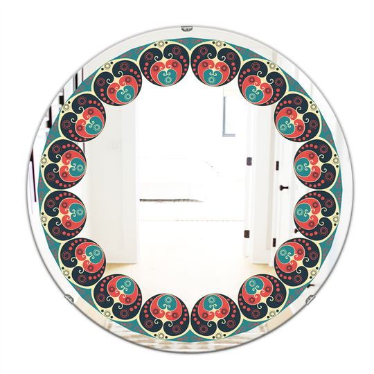 Designart Round 24-in L x 24-in W Polished Mid-Century Blue/Orange Wall Mounted Mirror