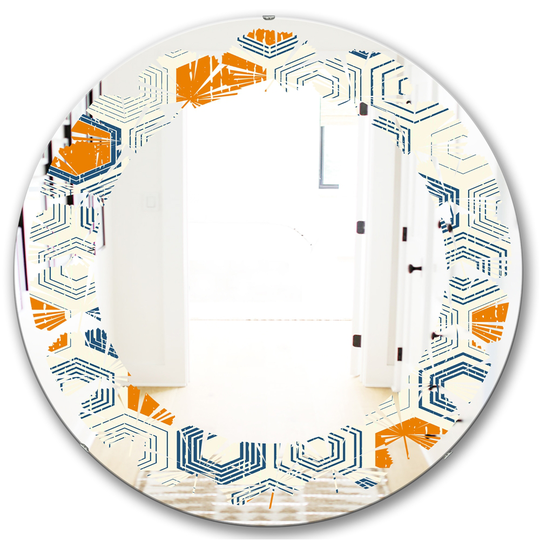 Designart 24-in x 24-in Retro Hexagon Pattern IX Modern Round Mirror in Orange