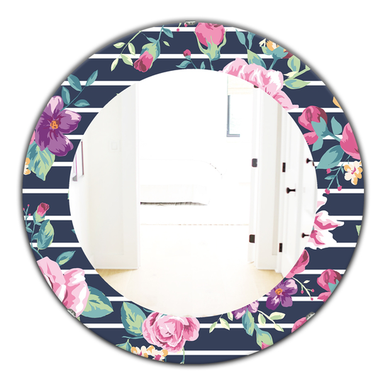 Designart Canada 24-in L x 24-in W Round Purple and Pink Blossom Traditional Polished Wall Mirror