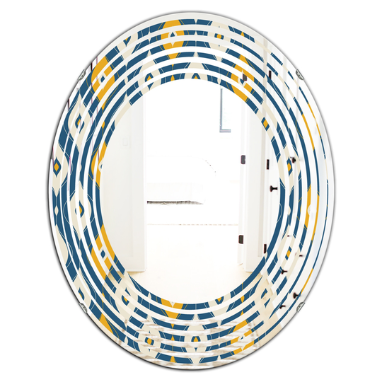 Designart 23.7-in W x 31.5-in L Oval Blue Retro Abstract Pattern II Polished Wall Mirror