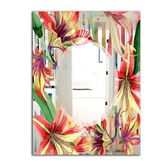 Designart Elementary Botanicals 3 Rectangular 35.4-in L x 23.6-in W Polished Farmhouse Multicolour Wall Mounted Mirror