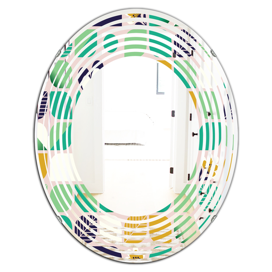 Designart 31.5-in Geometric Pattern with Leaves and Flowers Modern Oval Mirror in Green