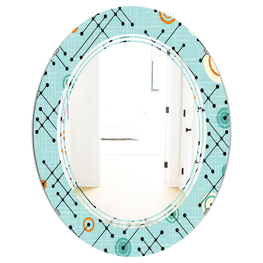 Designart Blue 31.5-in L x 23.7-in W Oval Retro Abstract Design XIV Modern Polished Wall Mirror