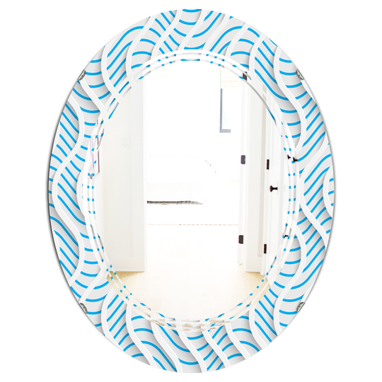 Designart Oval 31.5-in L x 23.7-in W 3D White and Light Blue Pattern II Polished Wall Mirror