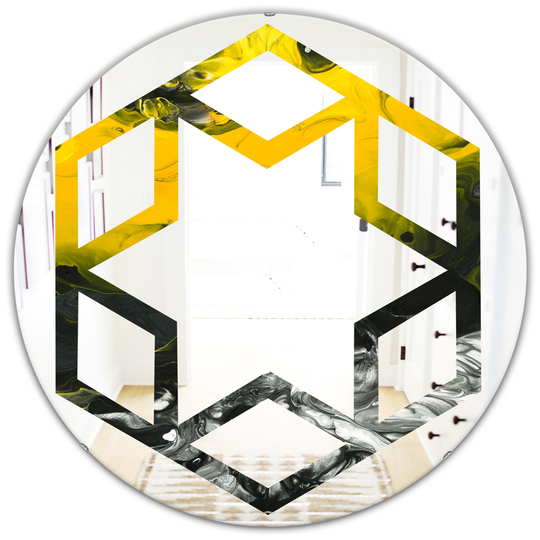 Designart Canada Round 24-in W x 24-in L Marbled Yellow Modern Polished Wall Mirror