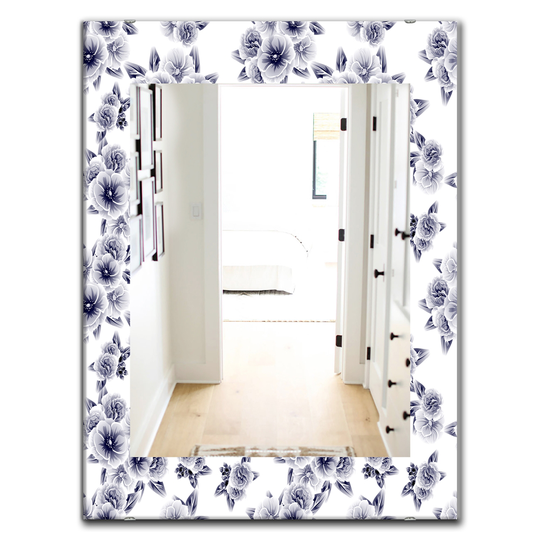 Designart 35.4-in x 23.6-in White Vintage Style Flower Pattern Farmhouse Mirror