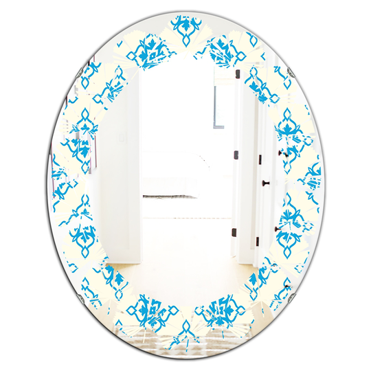 Designart Oval 31.5-in L x 23.7-in W Blue Retro Ornamental Pattern I Polished Wall Mirror