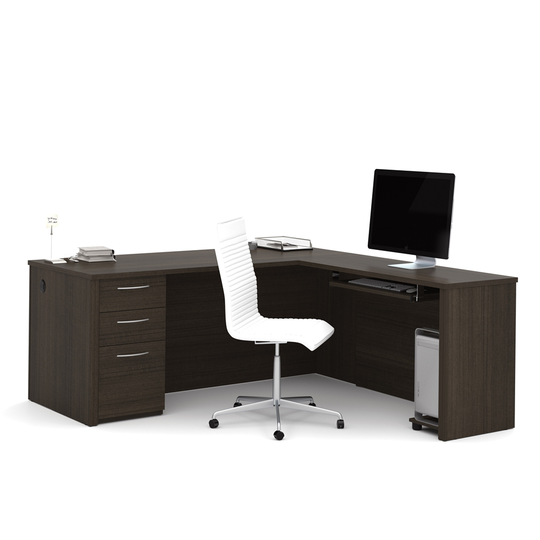 Bestar Embassy 72-in L-Shaped Desk with Pedestal - Dark Chocolate