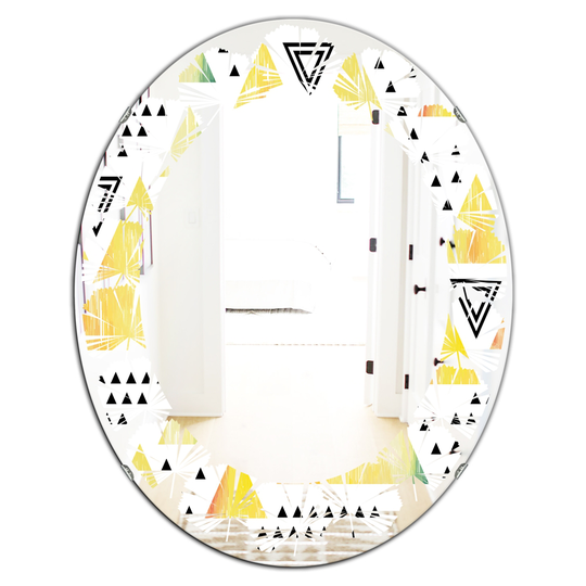 Designart 31.5-in x 23.7-in Triangular Retro Design IV Modern Oval Wall Mirror in Multi-Colour