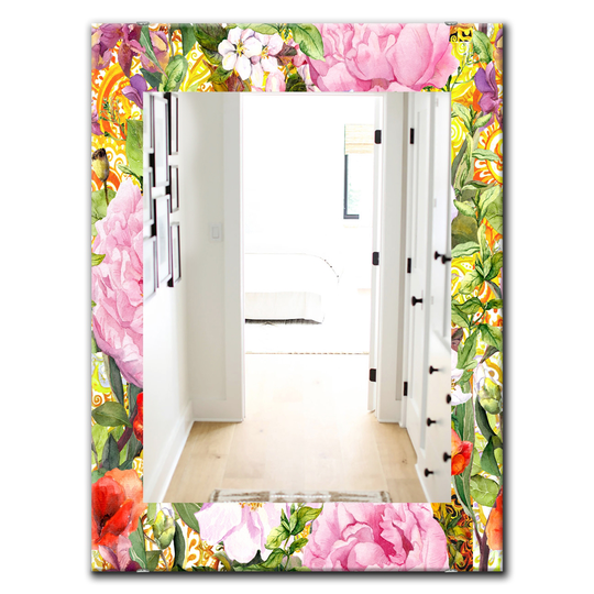 Designart Canada 35.4-in L x 23.6-in W Rectangle Multicolour Blossom Flowers Polished Wall Mirror