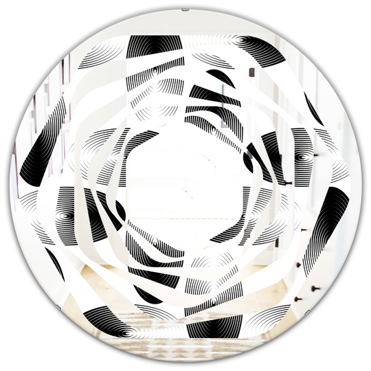 Designart 24-in x 24-in Black Retro Geometrical Abstract Pattern IV Modern Round Wall Mirror