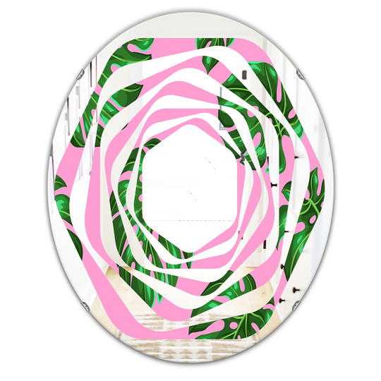 Designart 31.5-in x 23.7-in Tropical Palm Leaves III Modern Oval Wall Mirror in Green