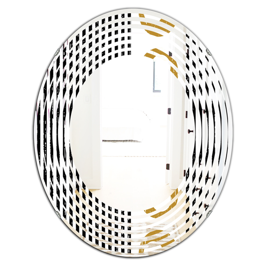Designart Vertical Retro Geometrical Pattern I Modern Oval Wall Mirror in Black