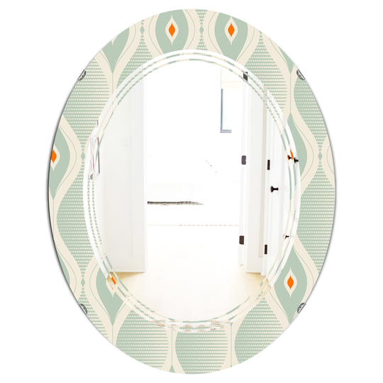 Designart 31.5-in L x 23.7-in W Green Oval Retro Abstract Drops VII Polished Wall Mirror