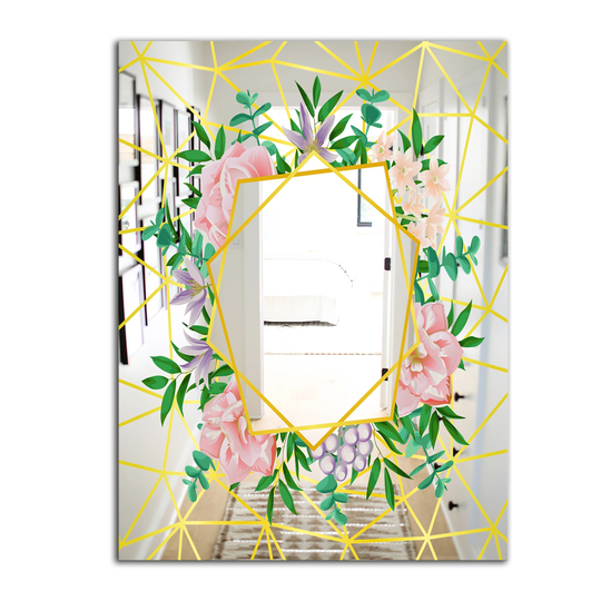 Designart Efflorescent Gold Pink 7 Rectangular 35.4-in L x 23.6-in W Polished Country Wall Mounted Mirror