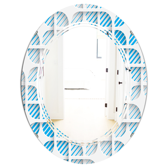 Designart 31.5-in L x 23.7-in W Oval 3D Blue and White Pattern II Polished Wall Mirror
