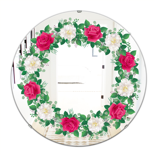 Designart Round 24-in L x 24-in W Polished Country Red Wall Mounted Mirror