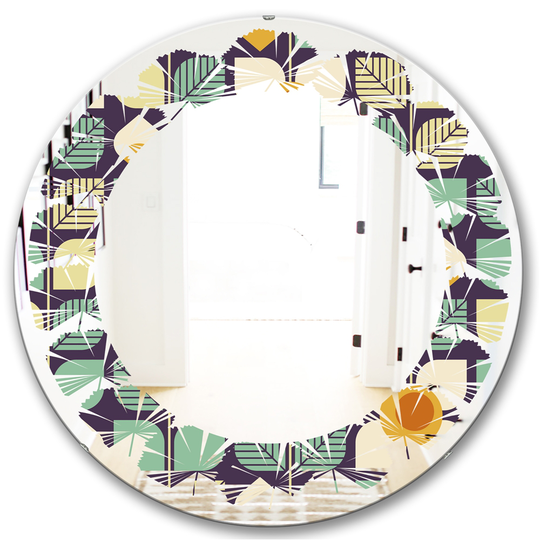 Designart 24-in x 24-in Blue Botanical Retro Design III Modern Round Mirror